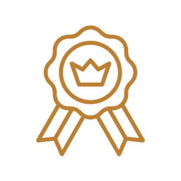 Icône vectorielle d'une récompense ou d'une certification de qualité, représentée par un ruban avec une couronne au centre.